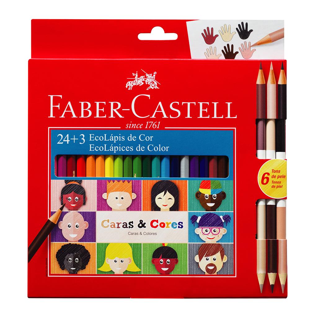 LAPICES DE COLORES FABER CASTELL X 24 LARGOS CARAS Y COLORES + 3 BICOLOR