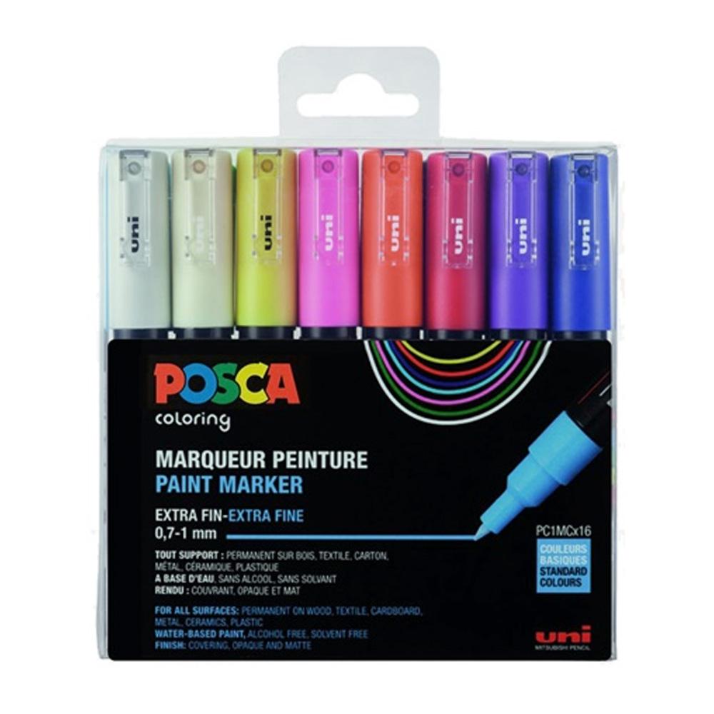 MARCADOR UNI POSCA PC-1M ESTUCHE X 16 COLORES