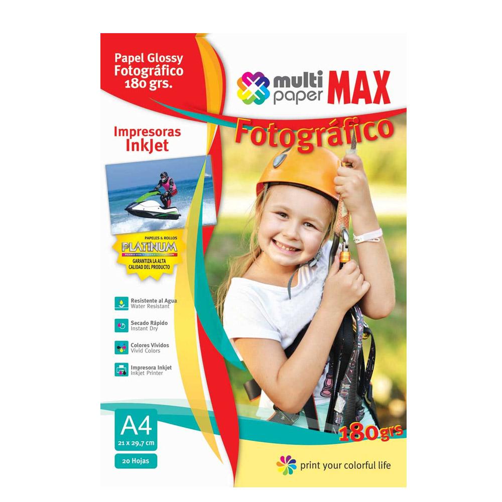 PAPEL MAX GLOSSY A4 DE 180 GRS.X 20 HJS.(891804)