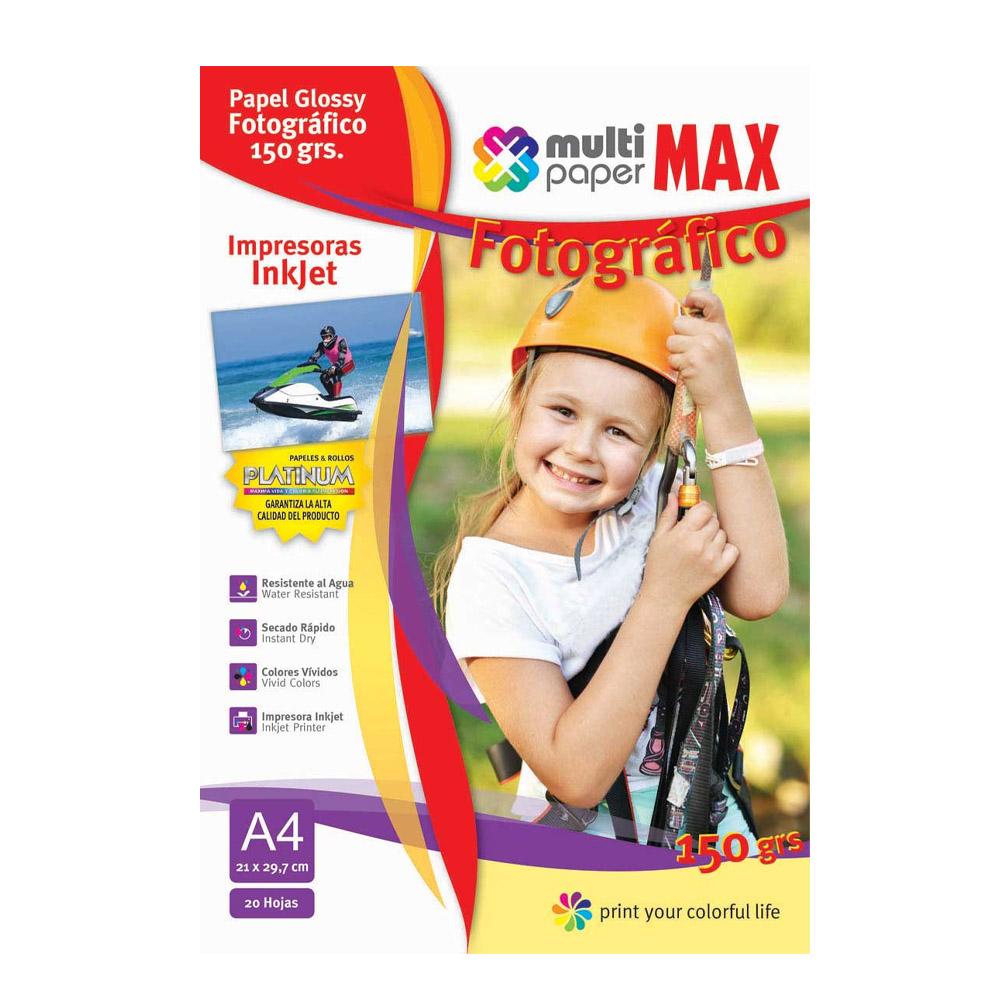 PAPEL MAX GLOSSY A4 DE 150 GRS.X 20 HJS.(891504)