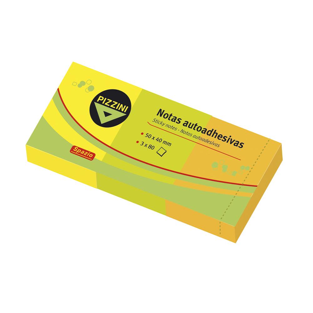 NOTAS ADHESIVAS PIZZINI 50 X 40 MM. FLUO 3 X 80 HJS. (504080)