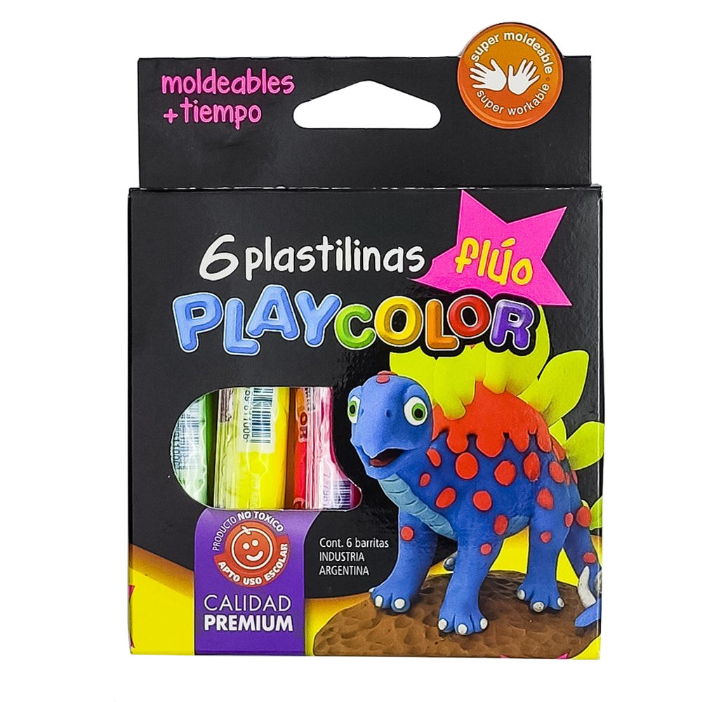 PLASTILINA PLAYCOLOR X 6 U. SURTIDA FLUO (81583)