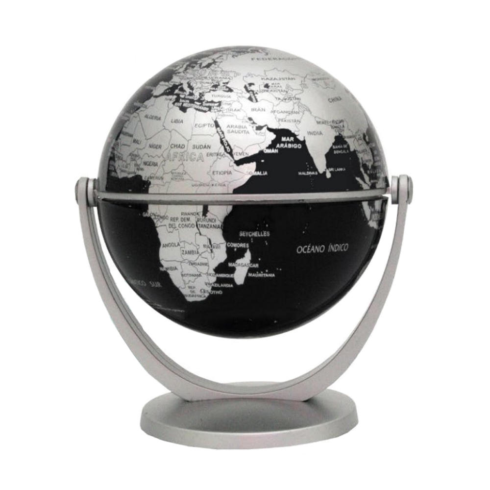 GLOBO TERRAQUEO PLOW BASE PLASTICO 10 CM. NEGRO Y PLATEADO (107P)