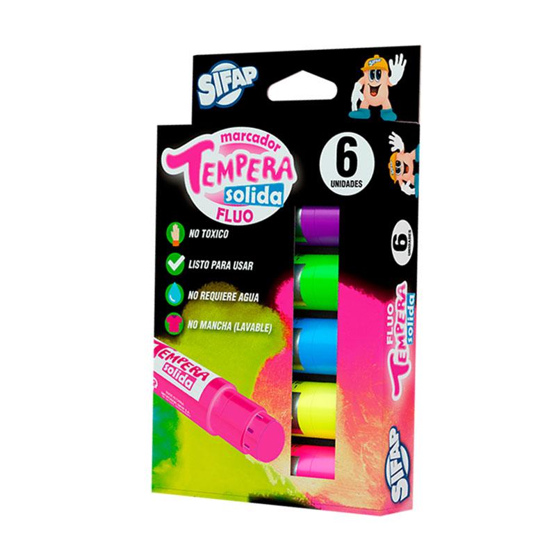 TEMPERA SOLIDA SIFAP X 6 COLORES FLUO