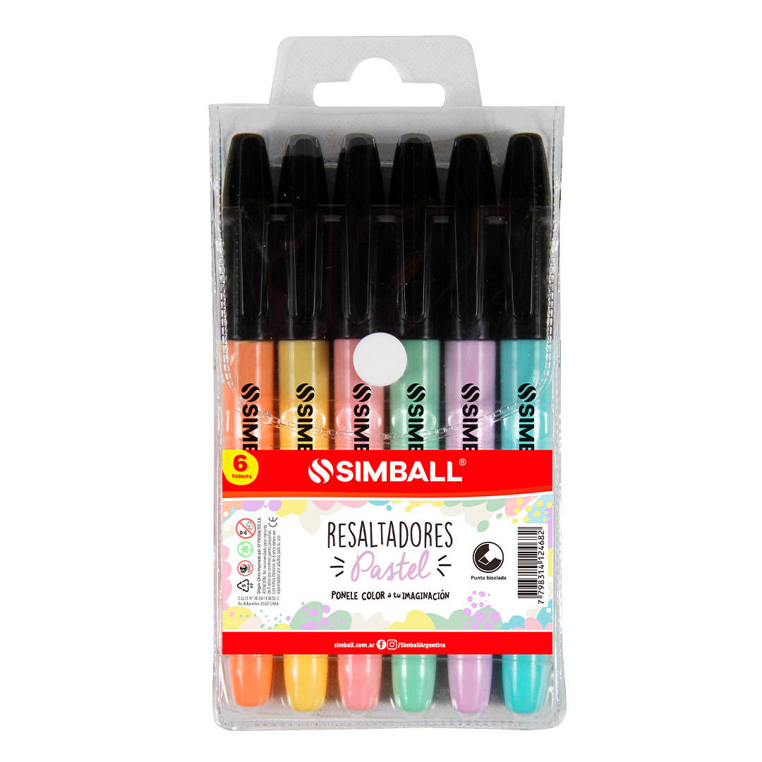 RESALTADOR SIMBALL PASTEL PEN BLISTER SURTIDO X 6 U.