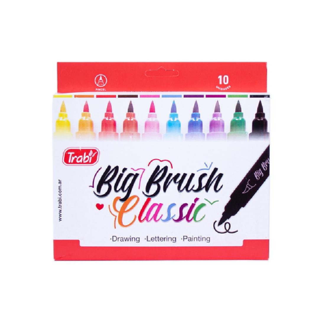 MARCADOR TRABI BIG BRUSH PUNTA PINCEL BLISTER X 10 COLORES