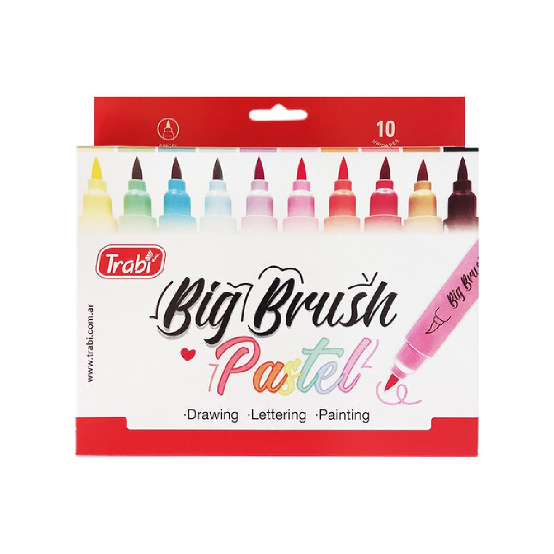 MARCADOR TRABI BIG BRUSH PASTEL PUNTA PINCEL BLISTER X 10 COLORES