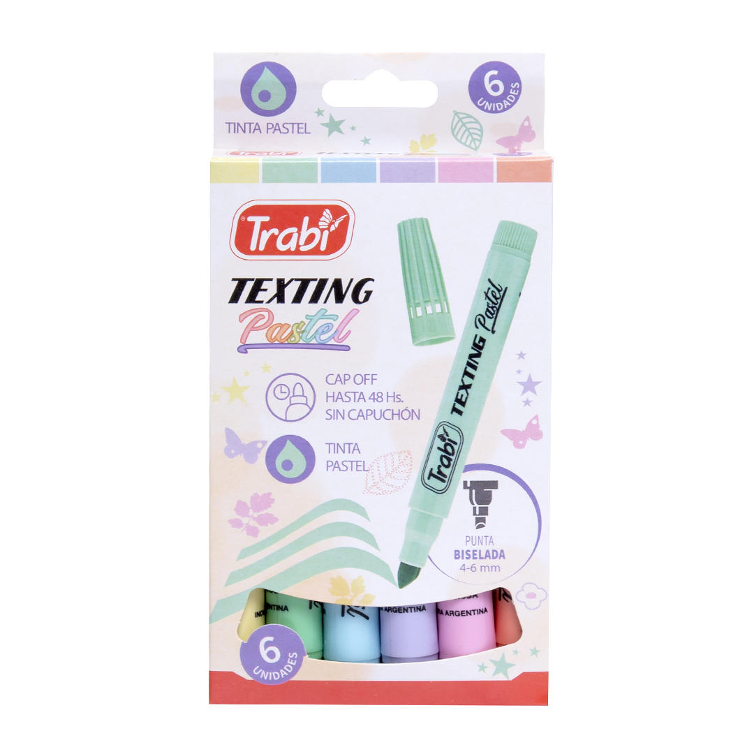 RESALTADOR TRABI TEXTING FINO PASTEL BLISTER X 6 U.