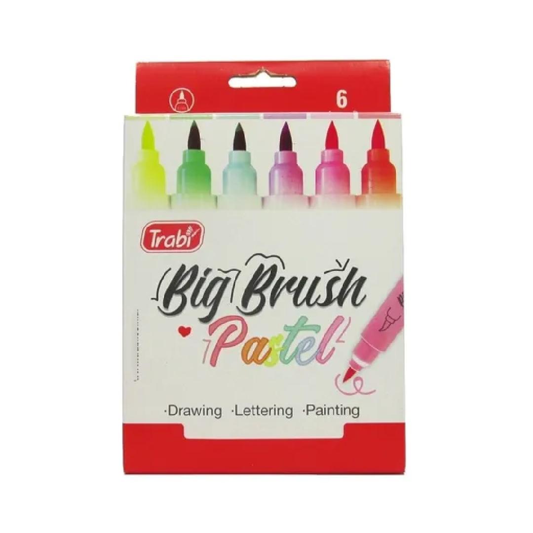 MARCADOR TRABI BIG BRUSH PASTEL PUNTA PINCEL BLISTER X 6 COLORES