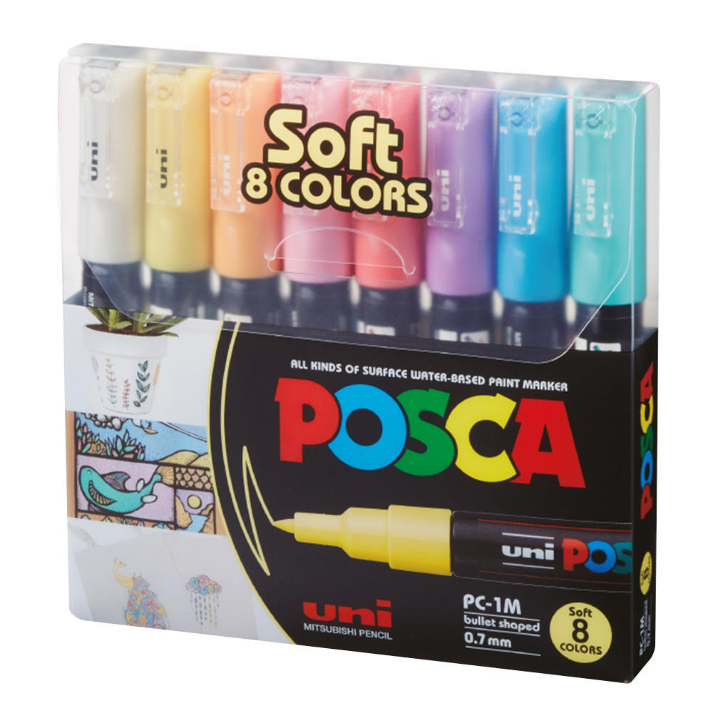 MARCADOR UNI POSCA PC-1M ESTUCHE X 8 COLORES PASTELES