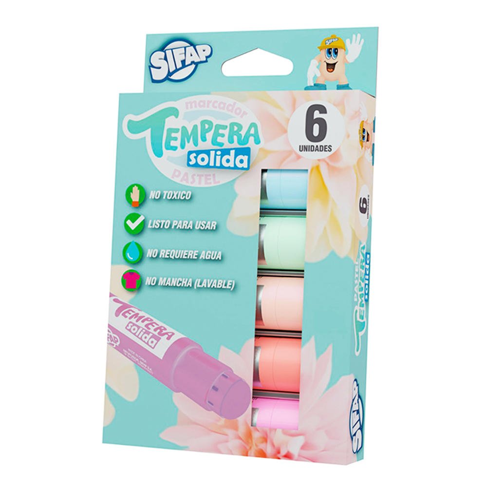 TEMPERA SOLIDA SIFAP X 6 COLORES PASTEL