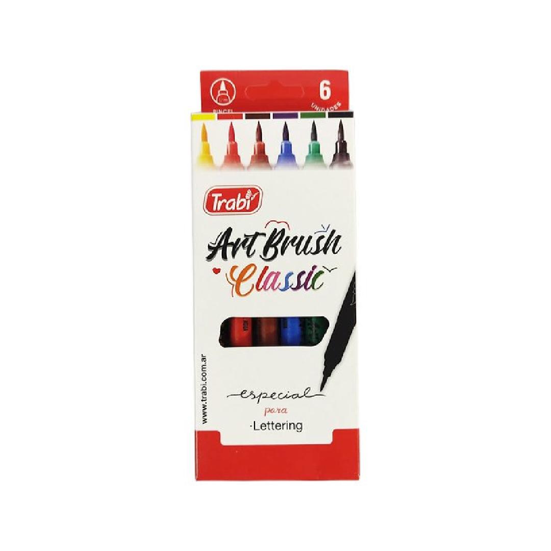 MARCADOR TRABI ART BRUSH CLASICOS PUNTA PINCEL BLISTER X 6 COLORES