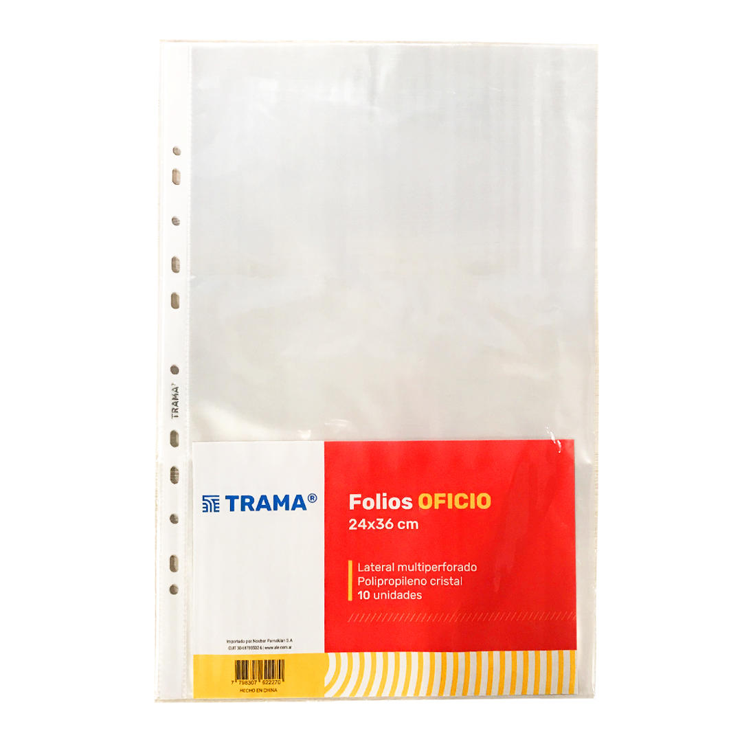 FOLIO TRAMA OFICIO POLIPROPILENO X 10 UNID ( 50 MIC )