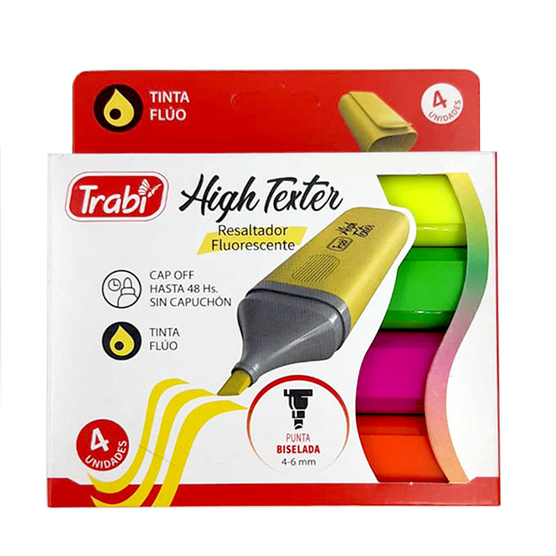 RESALTADOR TRABI HIGH TEXTER FLUO BLISTER X 4 U.