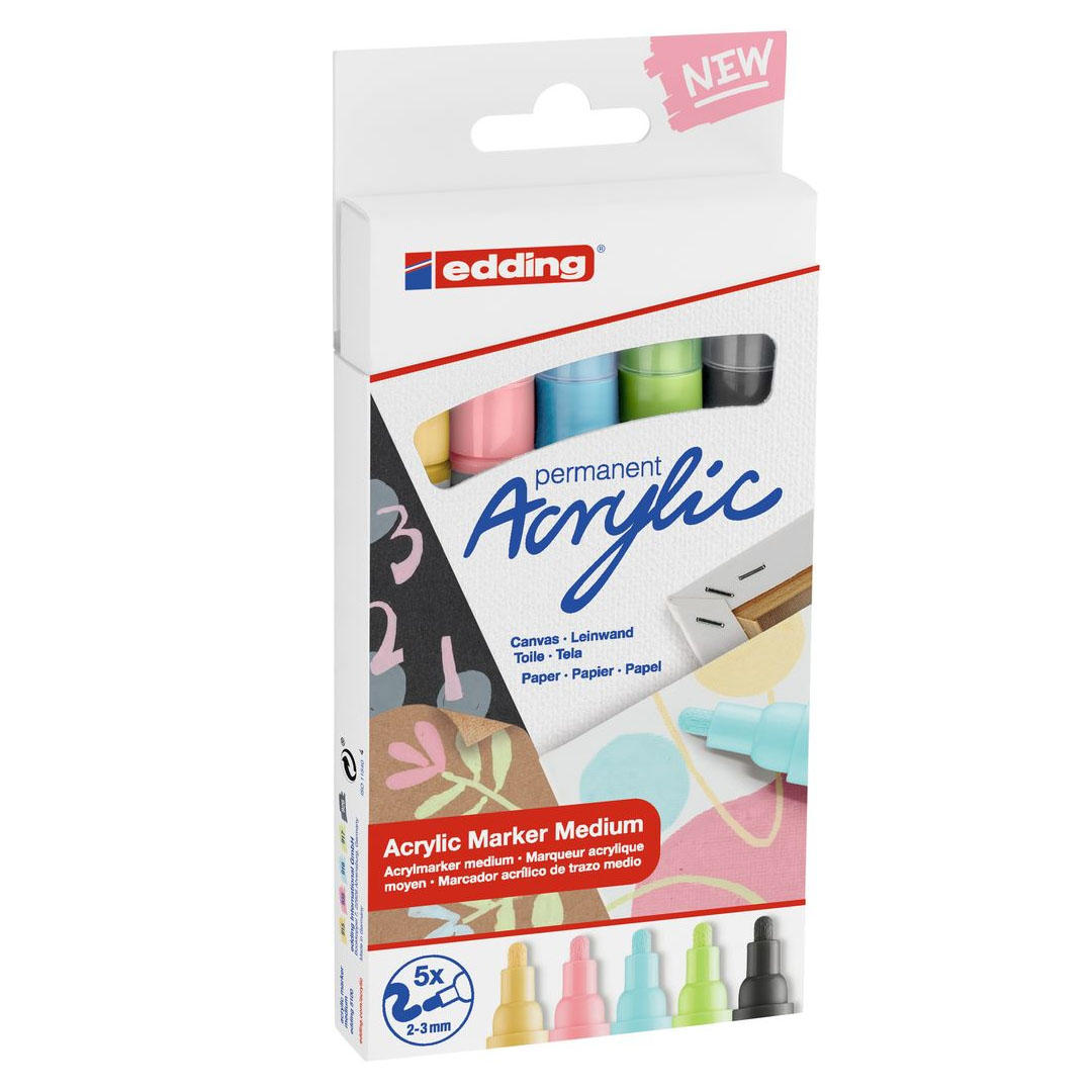 MARCADOR EDDING 5100 ACRYLIC PUNTA 3MM. SET X 5 PASTEL