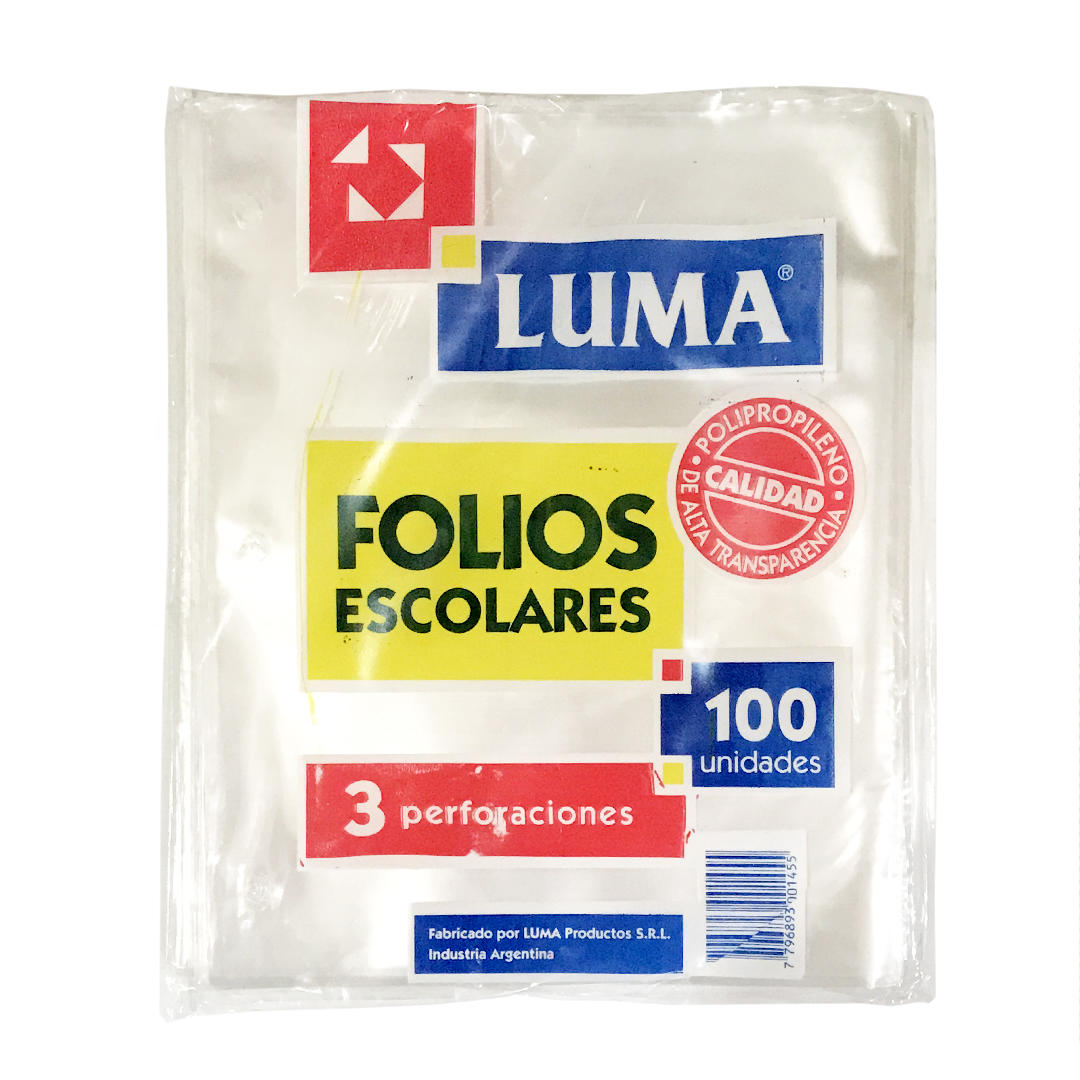 FOLIO LUMA ESCOLAR POLIPROPILENO X 100 UNID.