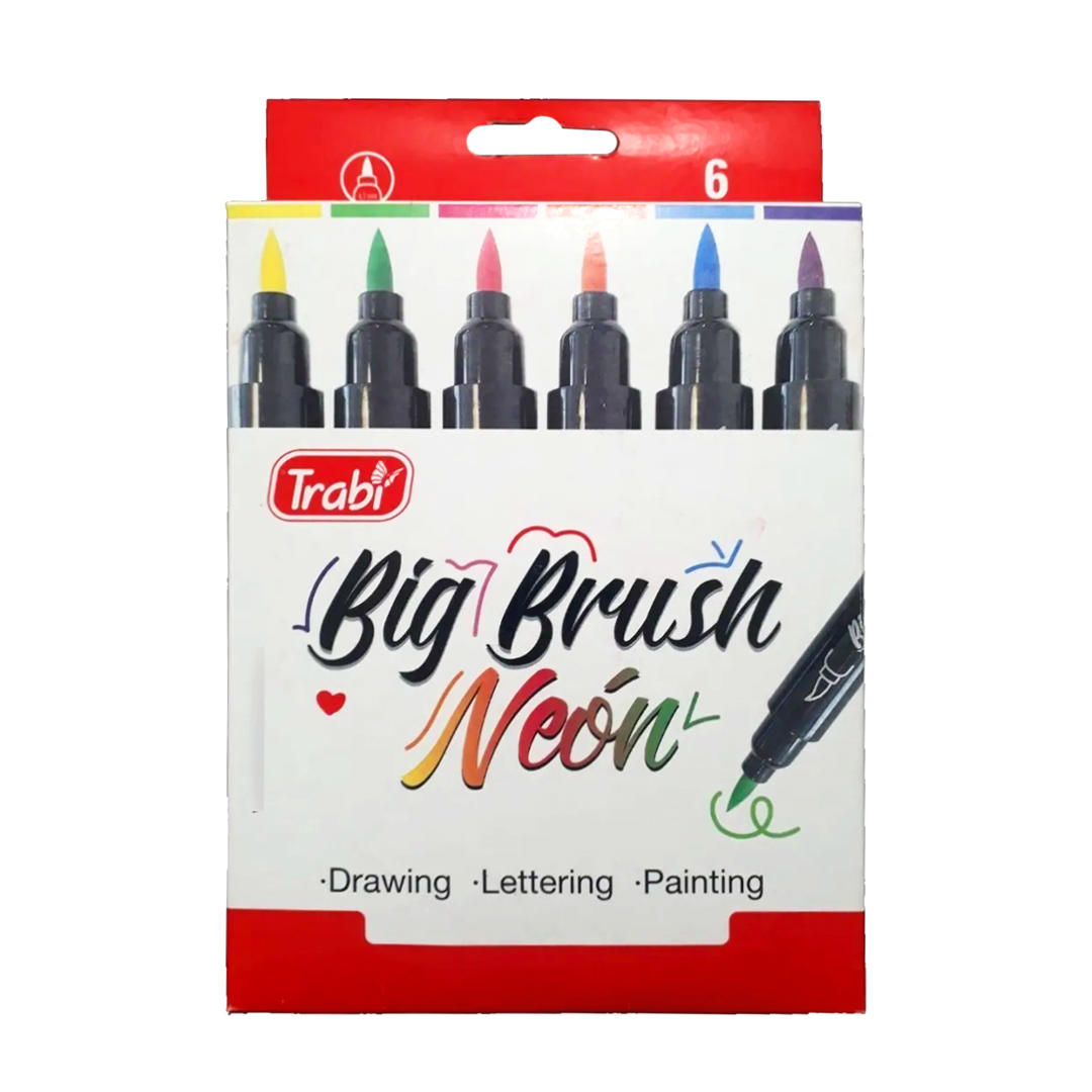 MARCADOR TRABI BIG BRUSH NEON PUNTA PINCEL BLISTER X 6 COLORES