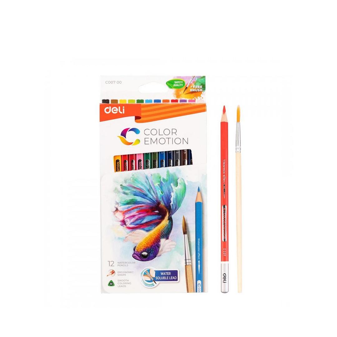 LAPICES DE COLORES DELI COLOR EMOTION  X 12 ACUARELABLES + PINCEL