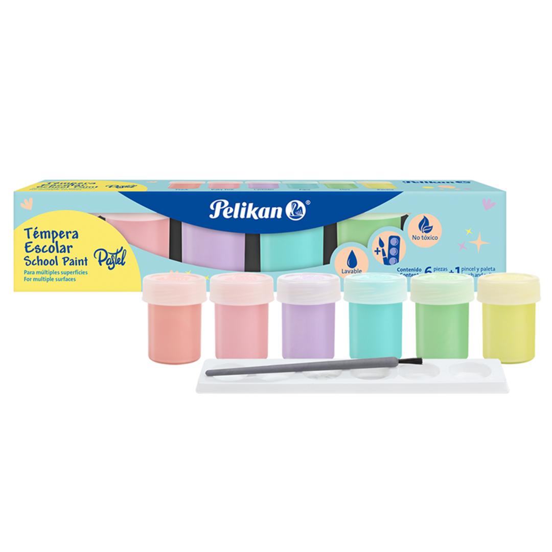 TEMPERA PELIKAN PASTEL POTE X 20 ML X 6 U. + PINCEL + MEZCLADOR