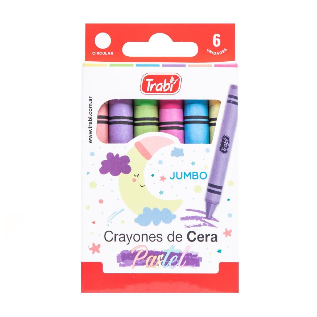 LAPICES DE CERA TRABI JUMBO X 6 COLORES PASTEL (1050)