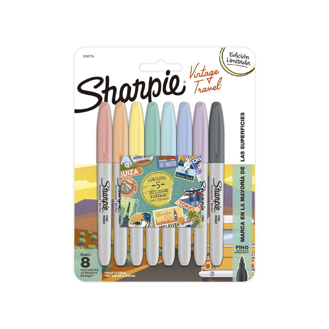 MARCADOR SHARPIE VINTAGE FINOS BLISTER X 8 COLORES + STICKERS (2152176)