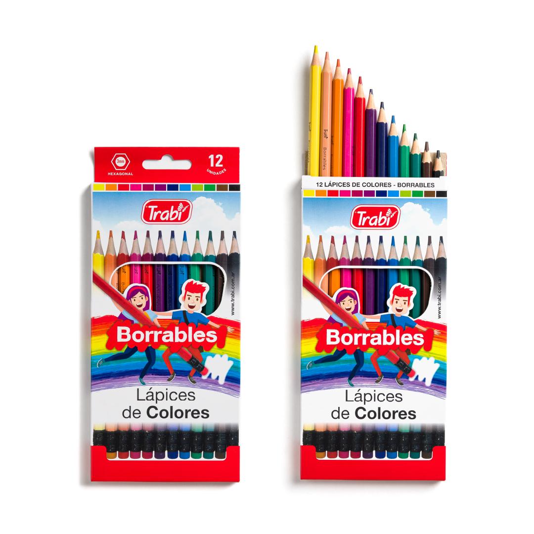 LAPICES DE COLORES TRABI TRIANGULARES BORRABLES X 12 COLORES