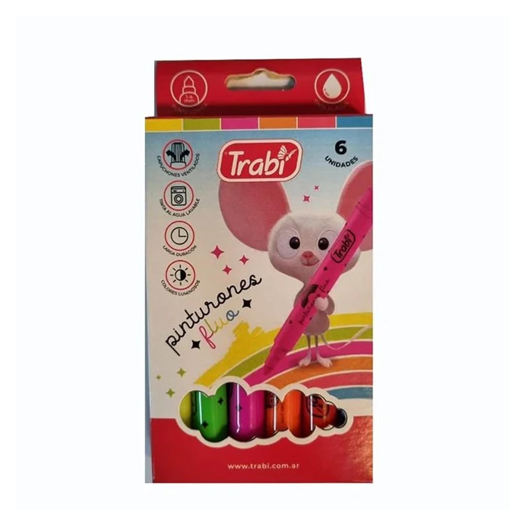 MARCADOR TRABI PINTURON LAVABLE X 6 COLORES FLUO