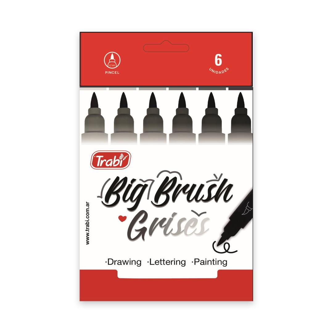 MARCADOR TRABI BIG BRUSH GRISES PUNTA PINCEL BLISTER X 6 COLORES