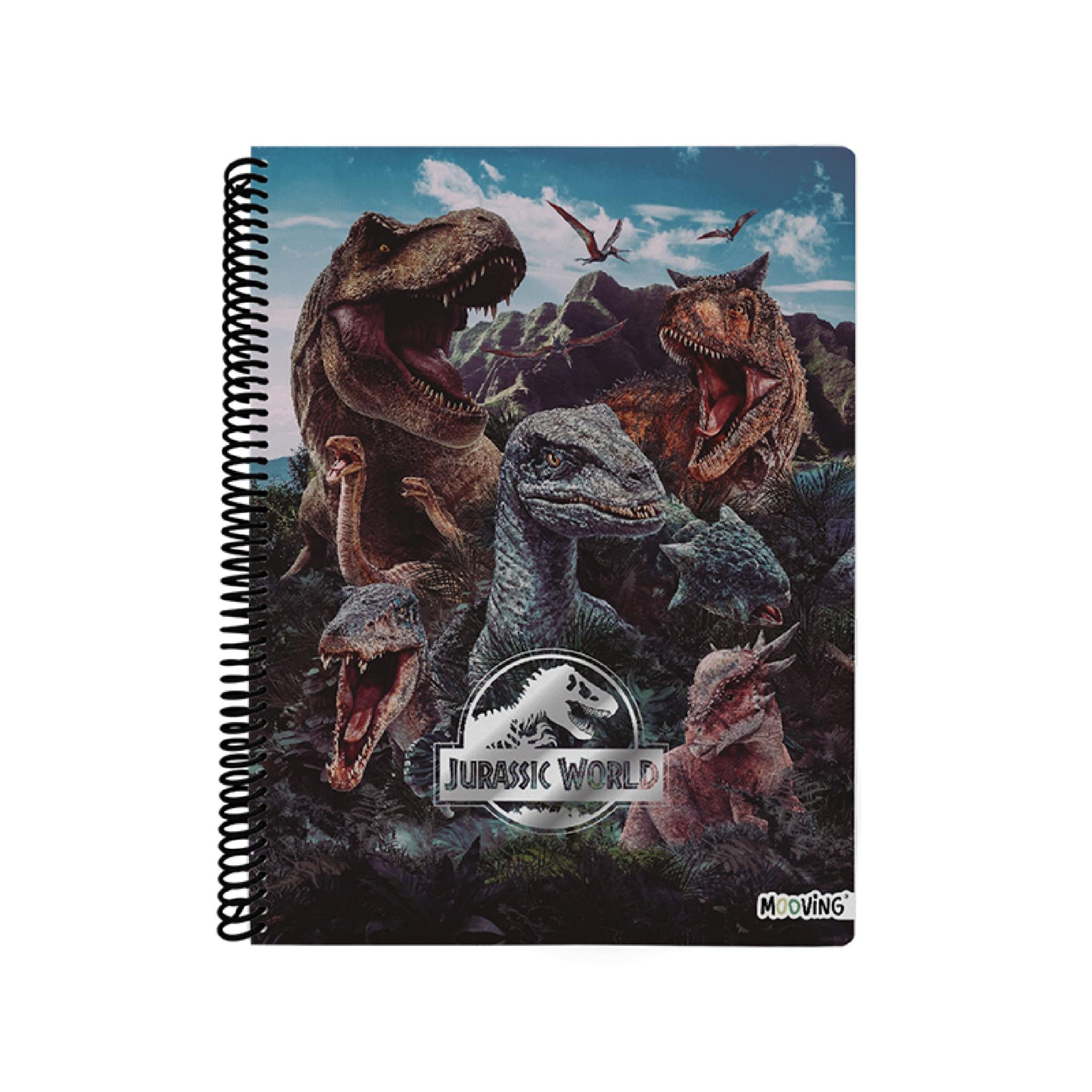 CUADERNO MOOVING 29/7 T. FLEX. X 80 HJS. RAYADO JURASSIC WORLD