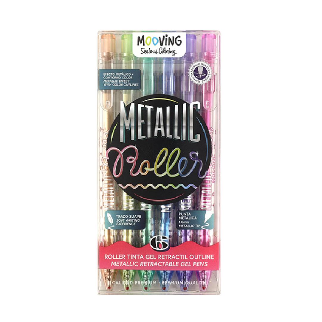 ROLLER BALL MOOVING TINTA GEL OUTLINER BLISTER  X 6 COLORES.