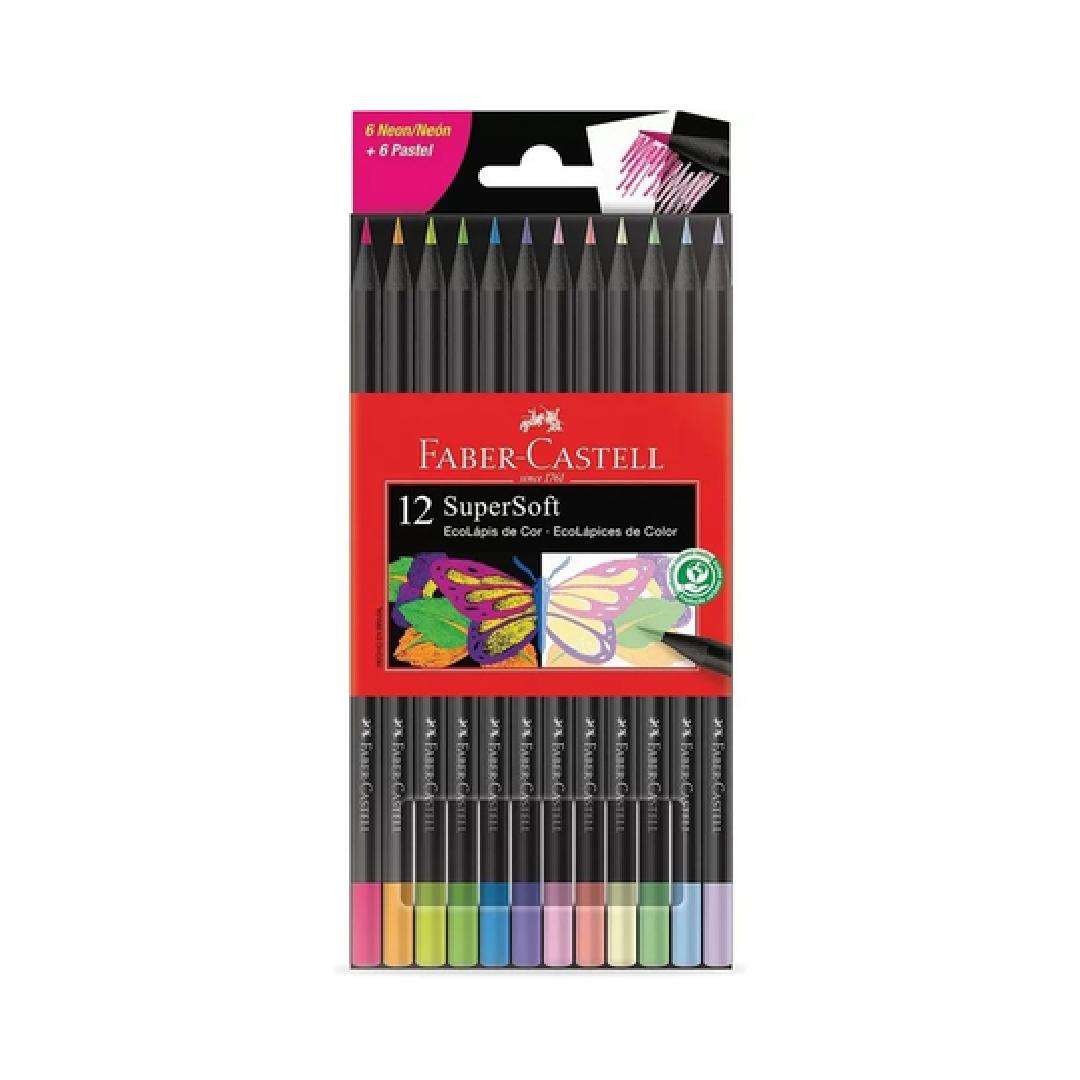 LAPICES DE COLORES FABER CASTELL SUPER SOFT X 6 NEON + 6 PASTEL (210732)