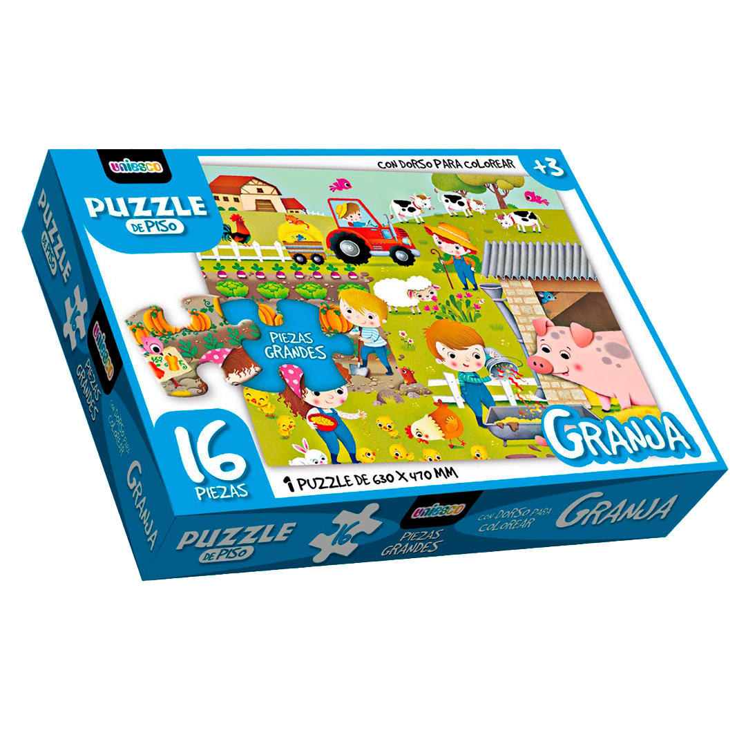 PUZZLE UNIESCO GRANJA X 16 PZS 63 X 47 CM REVERSIBLE P/COLOREAR (6050)