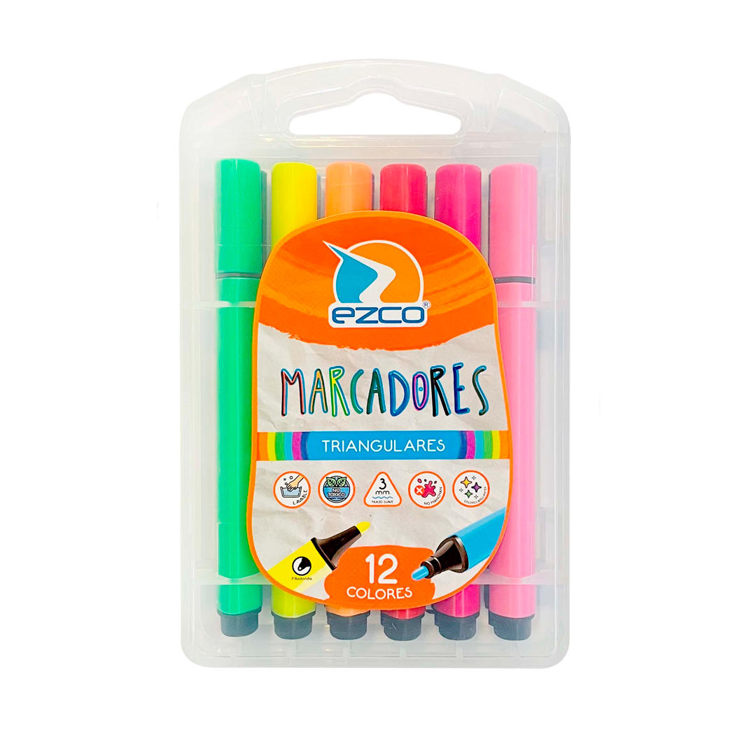 MARCADOR TRIANGULAR EZCO X 12 COLORES