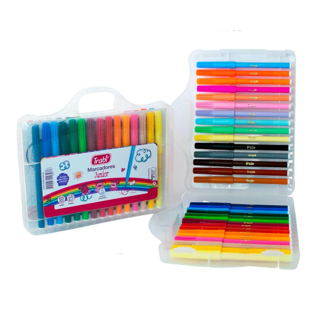 MARCADOR TRABI JUNIOR VALIJA X 30 COLORES + LIBRO (15353)