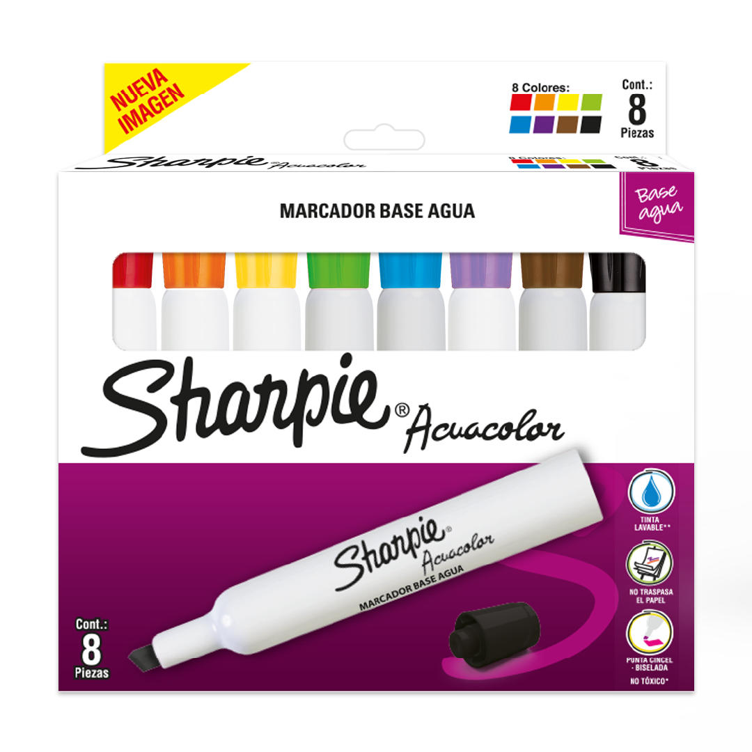 MARCADOR SHARPIE ACUACOLOR PTA BISELADA X 8 COLORES (2184200)