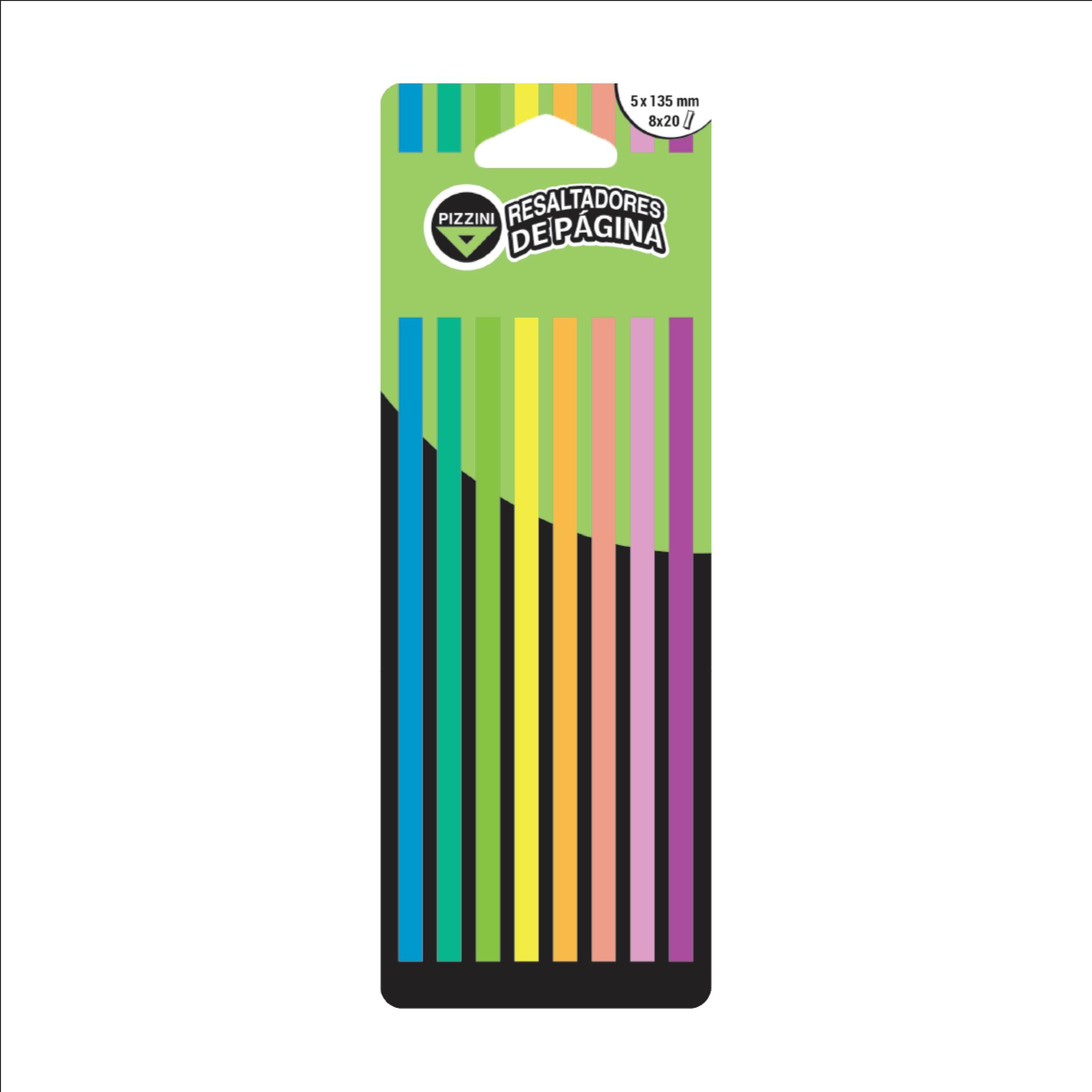 RESALTADOR ADHESIVO PIZZINI COLORES FLUO 8 X 20 HJS.