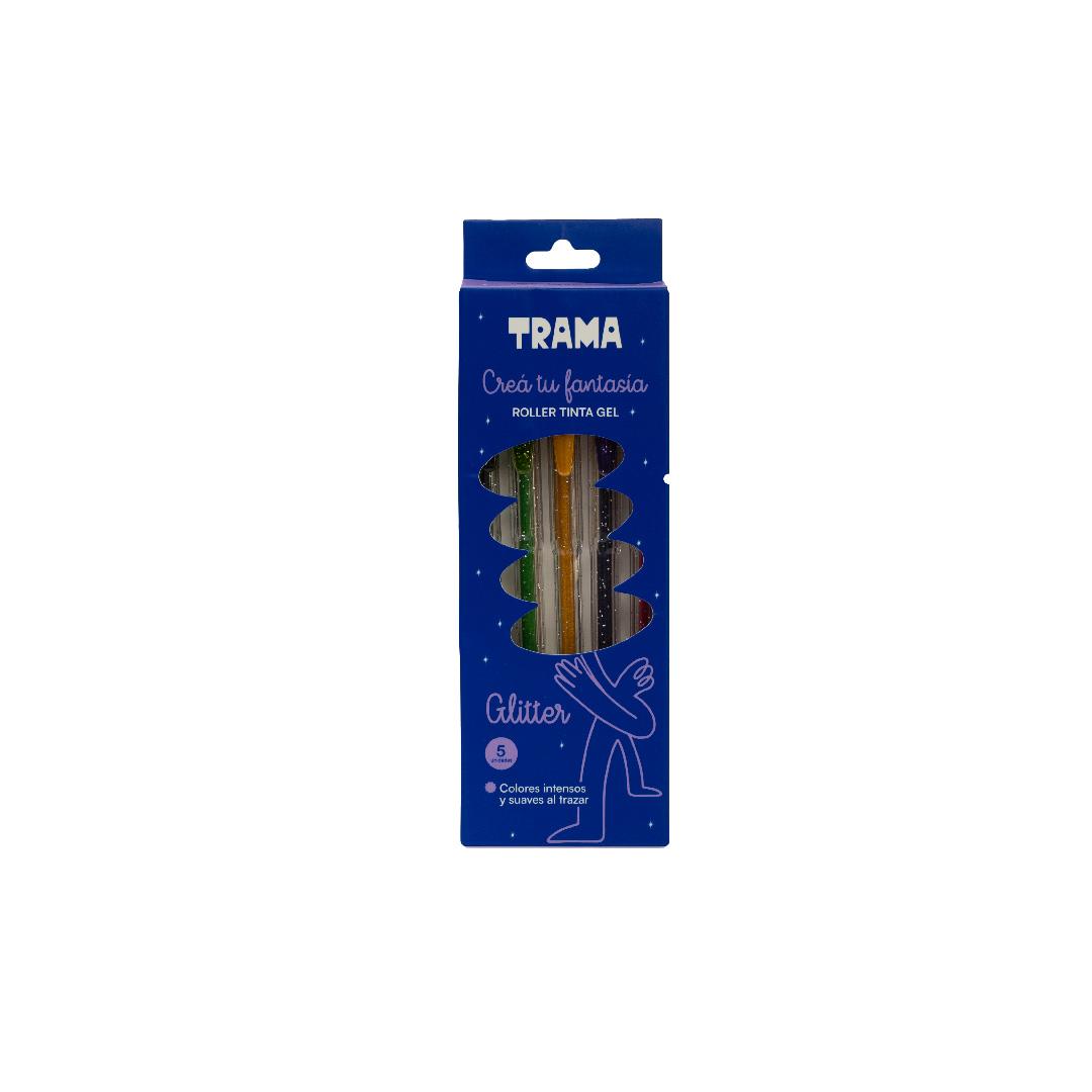 ROLLER BALL TRAMA GEL GLITTER X 5 COLORES