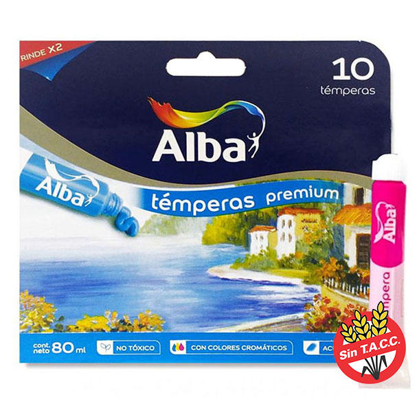 TEMPERA ALBA POMO X 8 CC. X 10 UNID. CROMATICO V/COLORES, SIN TACC