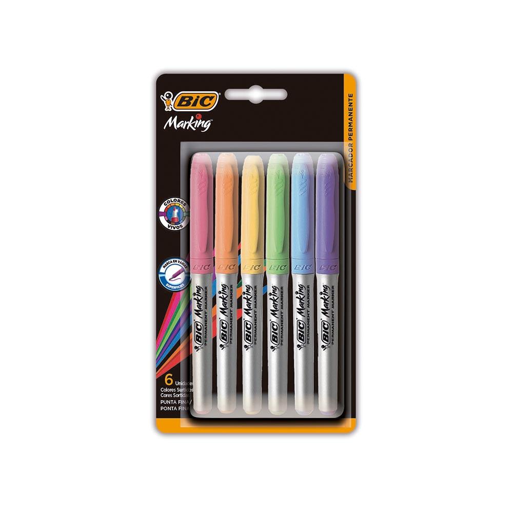 MARCADOR BIC PERMANENTE GRIP MARKING BLISTER X 6 COLORES PASTEL (964997)