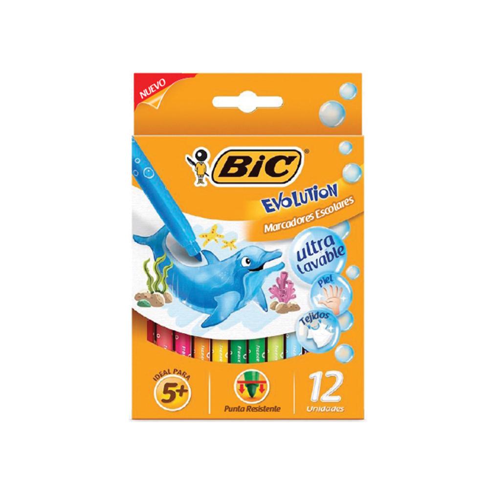 MARCADOR BIC EVOLUTION PLUMONES X 12 COLORES