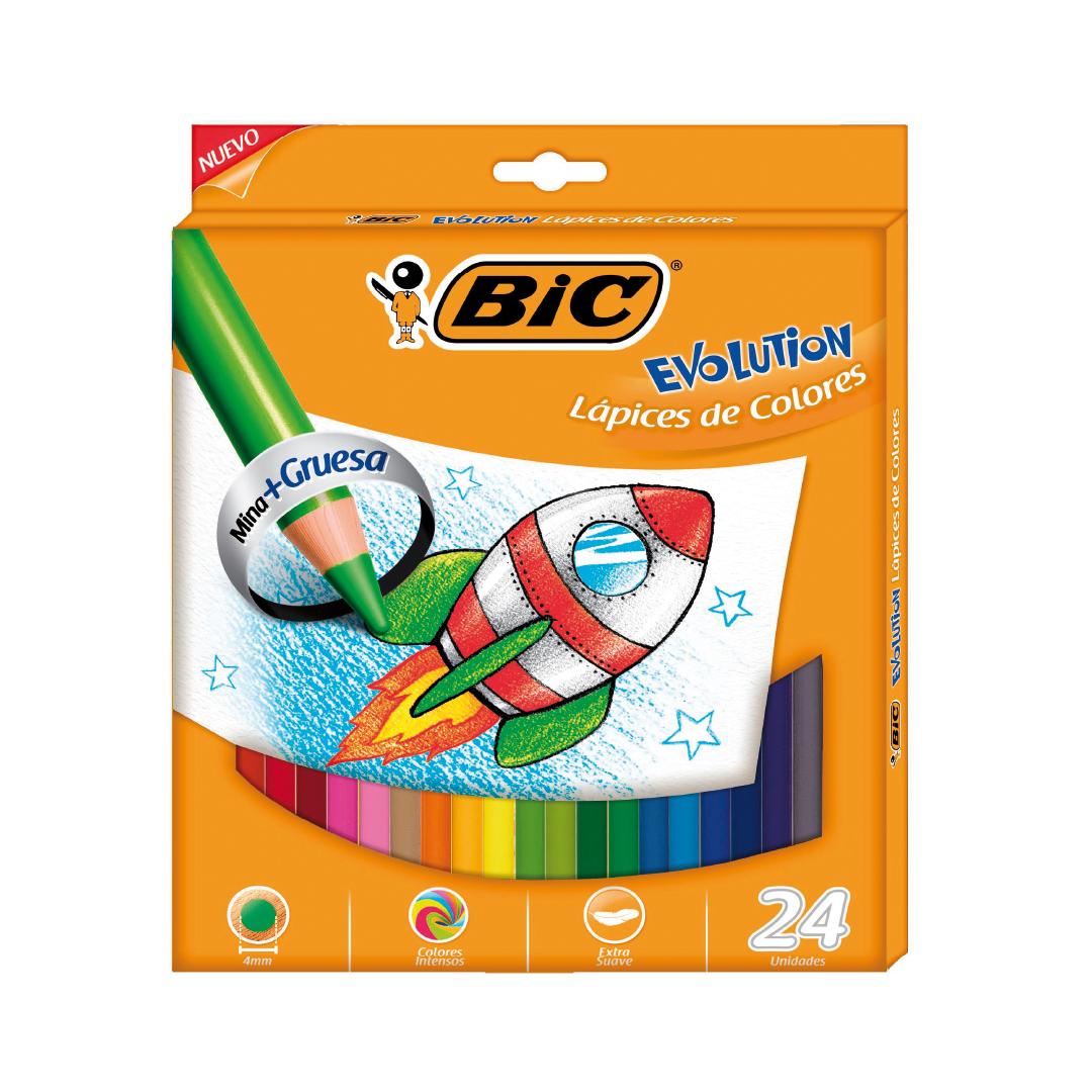 LAPICES DE COLORES BIC EVOLUTION X 24 LARGOS MINA GRUESA DE 4MM