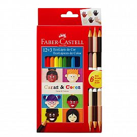 LAPICES DE COLORES FABER CASTELL X 12 LARGOS CARAS Y COLORES + 3 BICOLOR