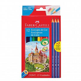 LAPICES DE COLORES FABER CASTELL X 12 LARGOS + 3 GRAFITOS (112618)