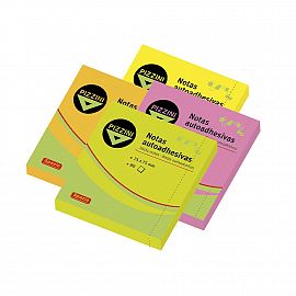 NOTAS ADHESIVAS PIZZINI 75 X 75 MM. FLUO X 80 HJS. V/COLORES (757580F)