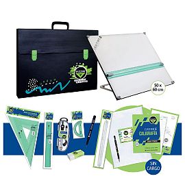 KIT TECNICO P/DIBUJO PIZZINI CON TABLERO 50 X 60 + ATRIL 6 POS. + 12 ART (7754F)