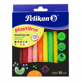 PLASTILINA PELIKAN EN BARRA DE 18 GRS. X 10 U COLORES NEON