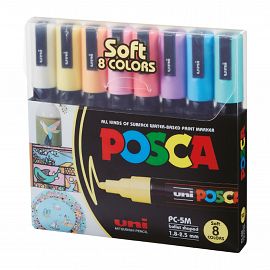 MARCADOR UNI POSCA PC-5M ESTUCHE X 8 COLORES PASTELES