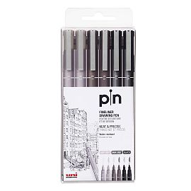 MARCADOR UNI PIN-200 SET X 6 SURTIDOS, GRIS & NEGRO (2006PC)