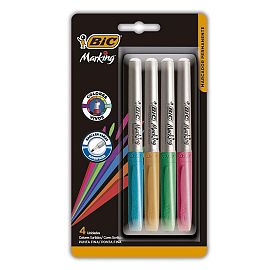 MARCADOR BIC PERMANENTE GRIP MARKING BLISTER X 4 COLORES METALIZADOS