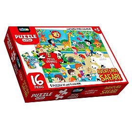 PUZZLE UNIESCO AVENTURA SAFARI X 16 PZS 63 X 47 CM REVERSIBLE P/COLOREAR (6051)